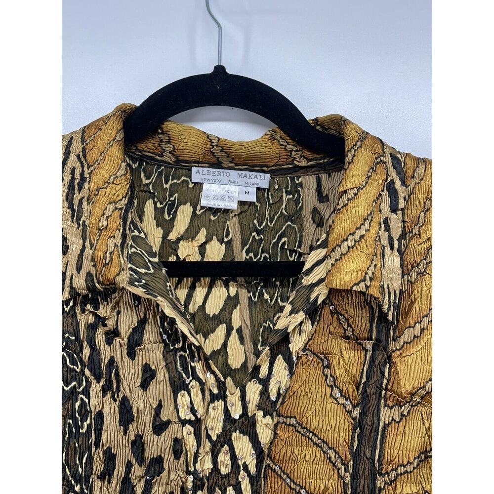 Alberto Makali Blouse Top Womens Gold Leopard Animal Print M‎ Stretch 3/4 Sleeve - Picture 5 of 10